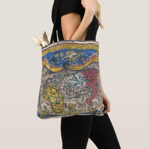 Antik hjärtformad världskarta av Peter Apian 1520 Tygkasse