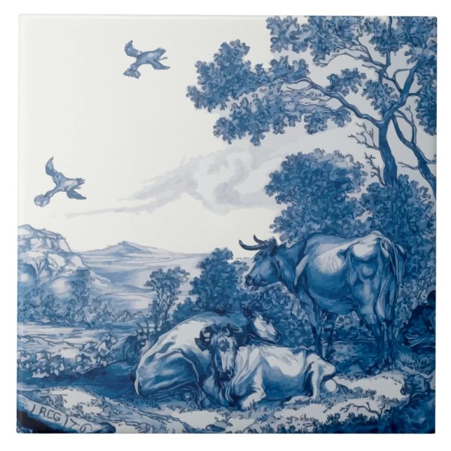 Antik holländsk Delftware platta Kakelplatta (Framsidan)