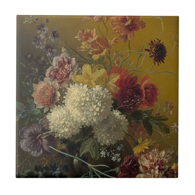 Antik Holländsk mästare Blommor Georgius van Os 18 Kakelplatta (Framsidan)