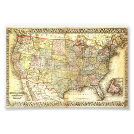 Antik illustration av USA-karta i vintage-stil Fototryck