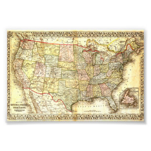 Antik illustration av USA-karta i vintage-stil Fototryck