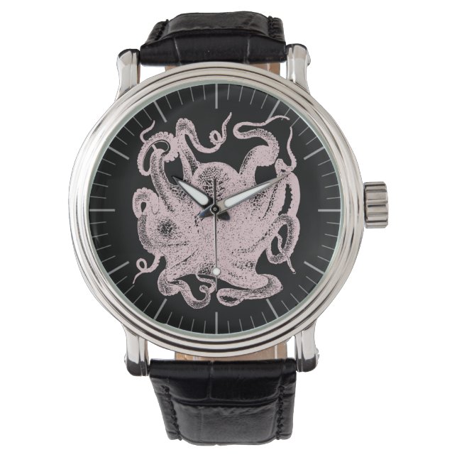 Antik illustration - bläckfisk gravyr armbandsur (Framsida)