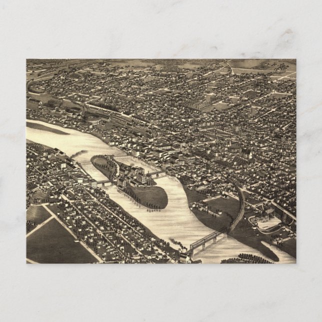 Antik illustrerad karta över Aurora Illinois (1882 Vykort (Framsida)