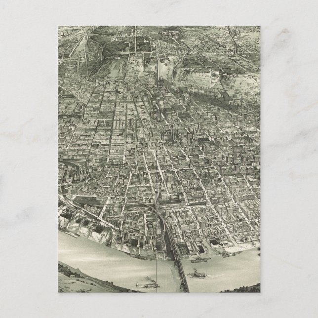 Antik illustrerad karta över Cincinnati (1900) Vykort (Framsida)