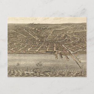 Antik illustrerad karta över Cleveland (1877) Vykort