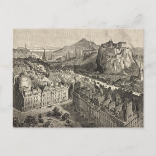 Antik illustrerad karta över Edinburgh Skottland ( Vykort