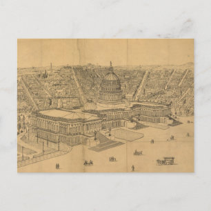 Antik illustrerad karta över Washington D.C. (1872 Vykort