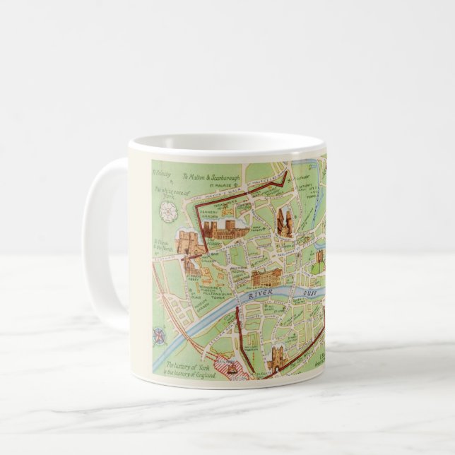 Antik illustrerad karta över York England Kaffemugg (Framsida vänster)