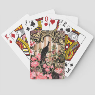 Antik illustrerad påfågel & blommor Grunge Casinokort