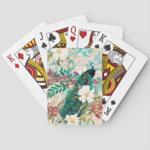 Antik illustrerad påfågel & blommor Grunge Casinokort