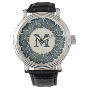 Antik japansk blad bläck konst monogram armbandsur