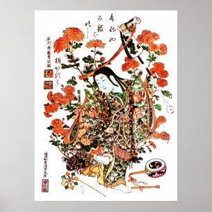 Antik japansk Geishatryckaffisch Poster