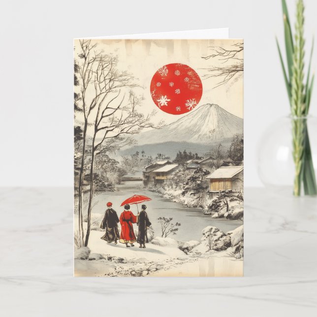 Antik japansk julkort helgkort (Framsida)