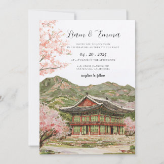 Antik japansk körsbärsblommande bergbröllop inbjudningar