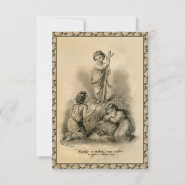 Antik Jesu Barn Kors Bön Helgonbild Anteckningskort (Framsida)