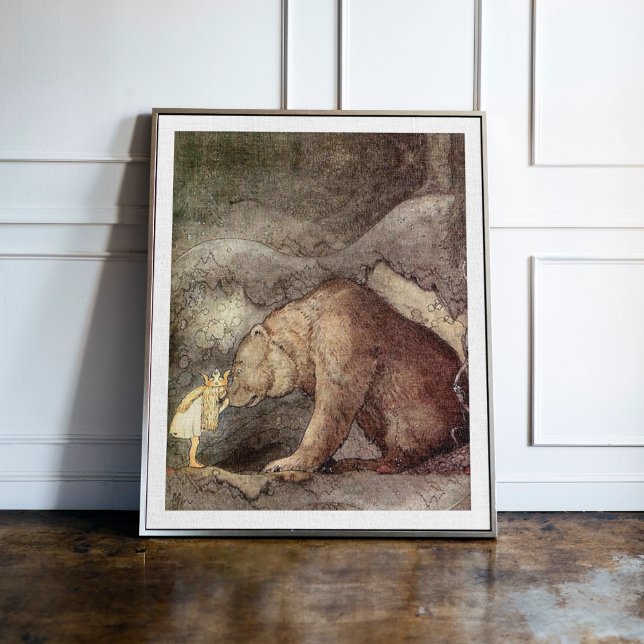 Antik John Bauer Prinsessa Kyssar Björn på Näsan Poster (Skapare uppladdad)