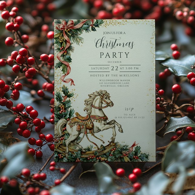 Antik Jul Gunghäst Julgran Inbjudningar (Skapare uppladdad)