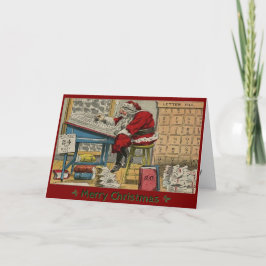 Antik jul tomte som kontrollerar listor ANPASSAD Helgkort