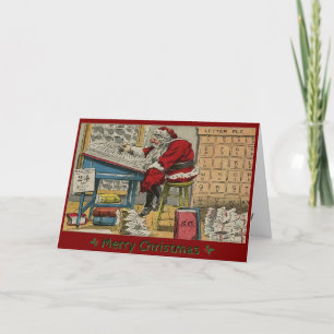 Antik jul tomte som kontrollerar listor ANPASSAD Helgkort