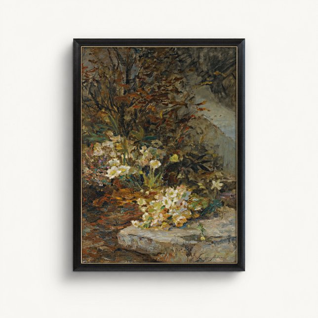 Antik julrossträdgårdsväggsposter poster (Hellebore Garden Wall Art Poster - close-up view (frame/decor not included))