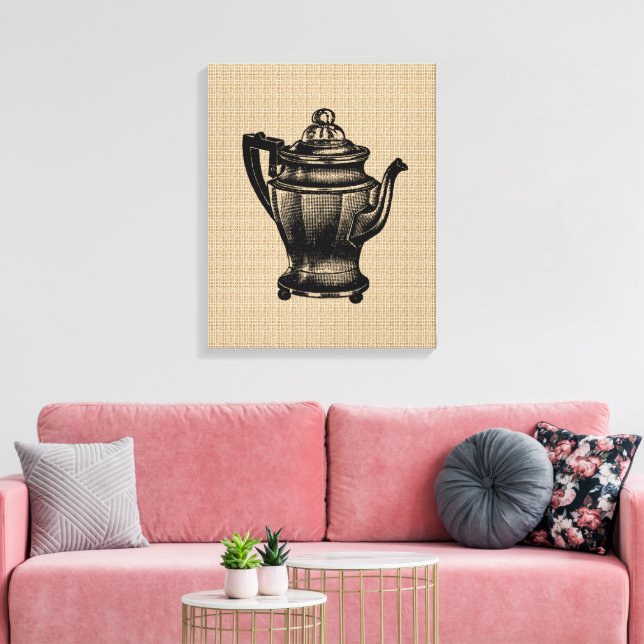 Antik kaffekanna på duk canvastryck (Insitu (Vardagsrum))