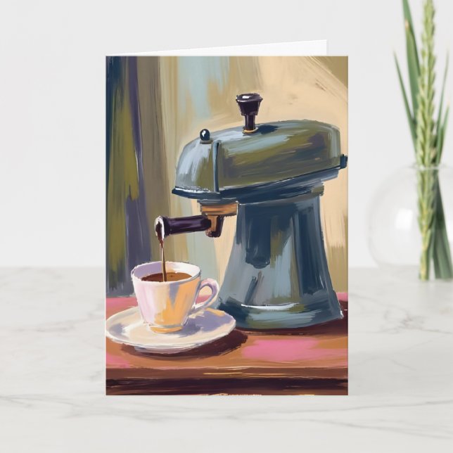 Antik Kaffemaskin Latte Akvarell Kort (Framsida)
