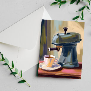 Antik Kaffemaskin Latte Akvarell Kort