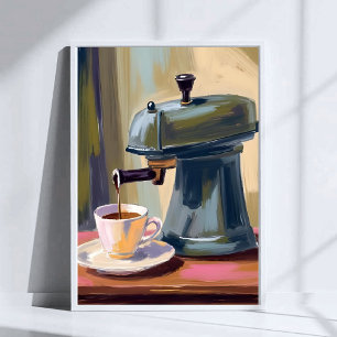 Antik Kaffemaskin Latte Akvarell Poster