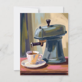 Antik Kaffemaskin Latte Akvarell Tack Kort