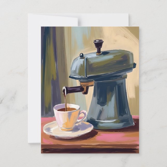 Antik Kaffemaskin Latte Akvarell Tack Kort (Framsida)