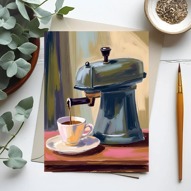 Antik Kaffemaskin Latte Akvarell Vykort (Skapare uppladdad)
