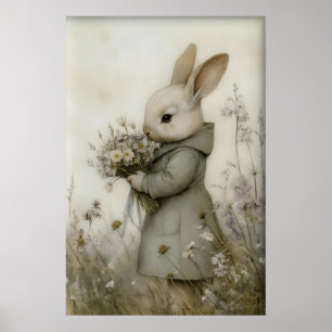Antik Kanin Blommor Tryck, Påskharen Poster