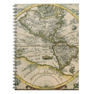 Antik Karta, 1596, America Sive Novus Orbis Anteckningsbok Med Spiral