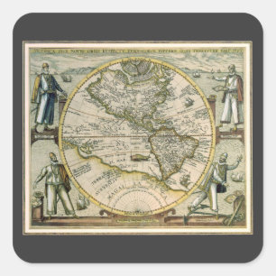 Antik Karta, 1596, America Sive Novus Orbis Fyrkantigt Klistermärke