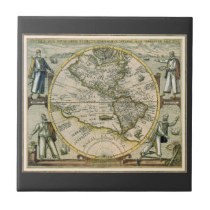 Antik Karta, 1596, America Sive Novus Orbis Kakelplatta