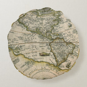 Antik Karta, 1596, America Sive Novus Orbis Rund Kudde