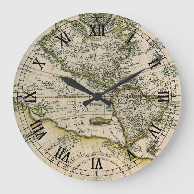 Antik Karta, 1596, America Sive Novus Orbis Stor Klocka (Framsida)