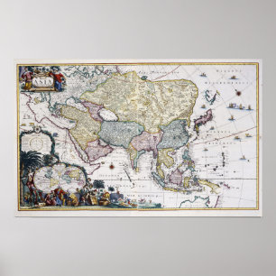 Antik karta av Asien 1696 Poster