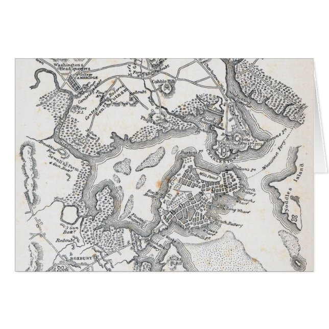 Antik karta av Boston | 1775-1776 Hälsningskort (Framsidan Horizontal)