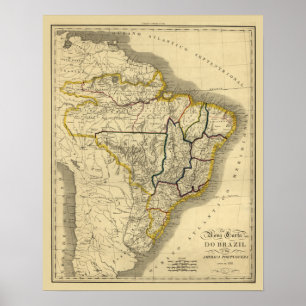 Antik karta av Brasilien i 1821 Poster