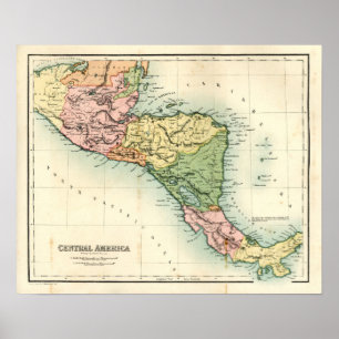 Antik karta av Central America Poster