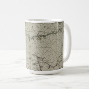Antik karta av Channel, 1666 (färggravyr) Kaffemugg