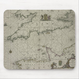 Antik karta av Channel, 1666 (färggravyr) Musmatta