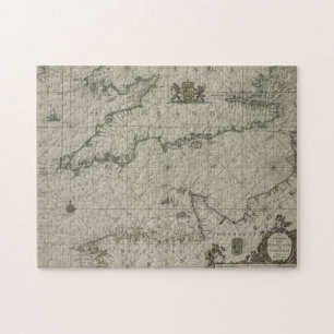 Antik karta av Channel, 1666 (färggravyr) Pussel