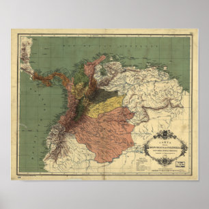 Antik karta av Colombia - Panama 1886 Poster