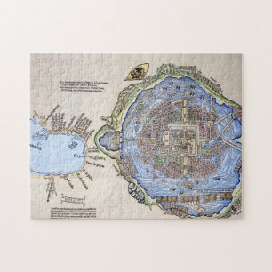 Antik karta av den Aztec huvudstaden Tenochtitlan Pussel