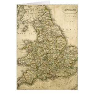 Antik karta av England och Wales Hälsningskort