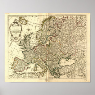 Antik karta av Europa 1769 Poster