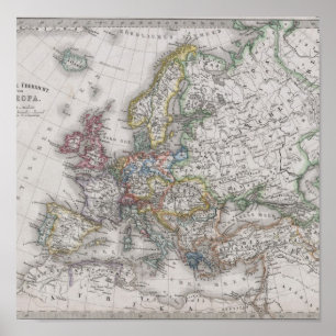 Antik karta av Europa circa 1862 Poster