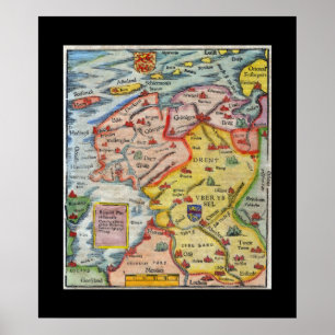 Antik karta av Fiesland - Fryslân - västra Frisi Poster